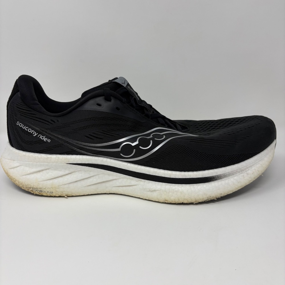 Saucony Ride 18 Mens Size 12.5 Black White Athletic Running Shoes (S21000-100)